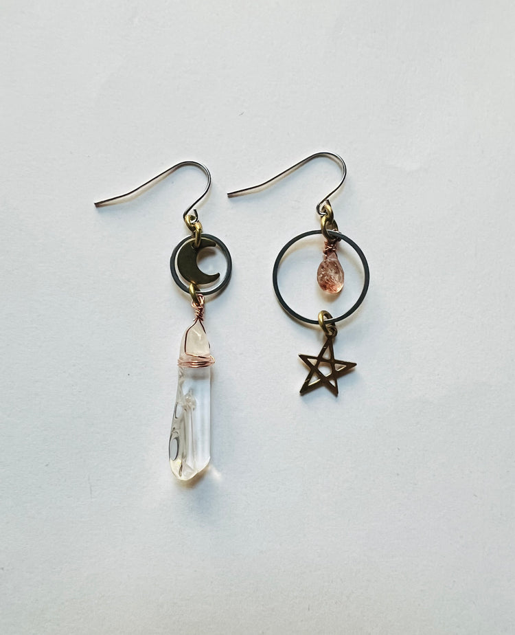 Mix & Match Single Crystal Earrings & Brass Earrings for Manifestation.