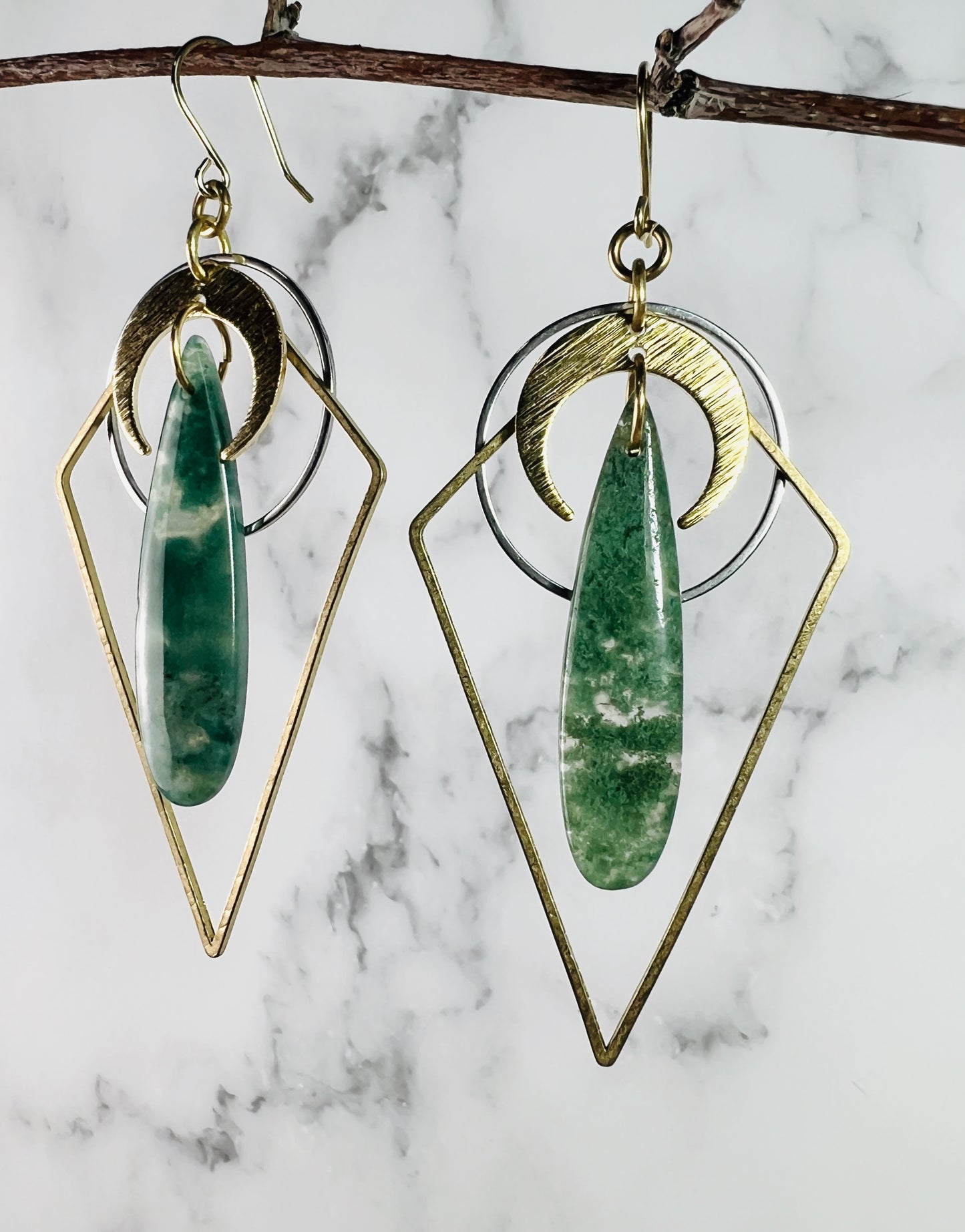 Pair of Lightweight Moss Agate Earrings, Manifestation Jewelry