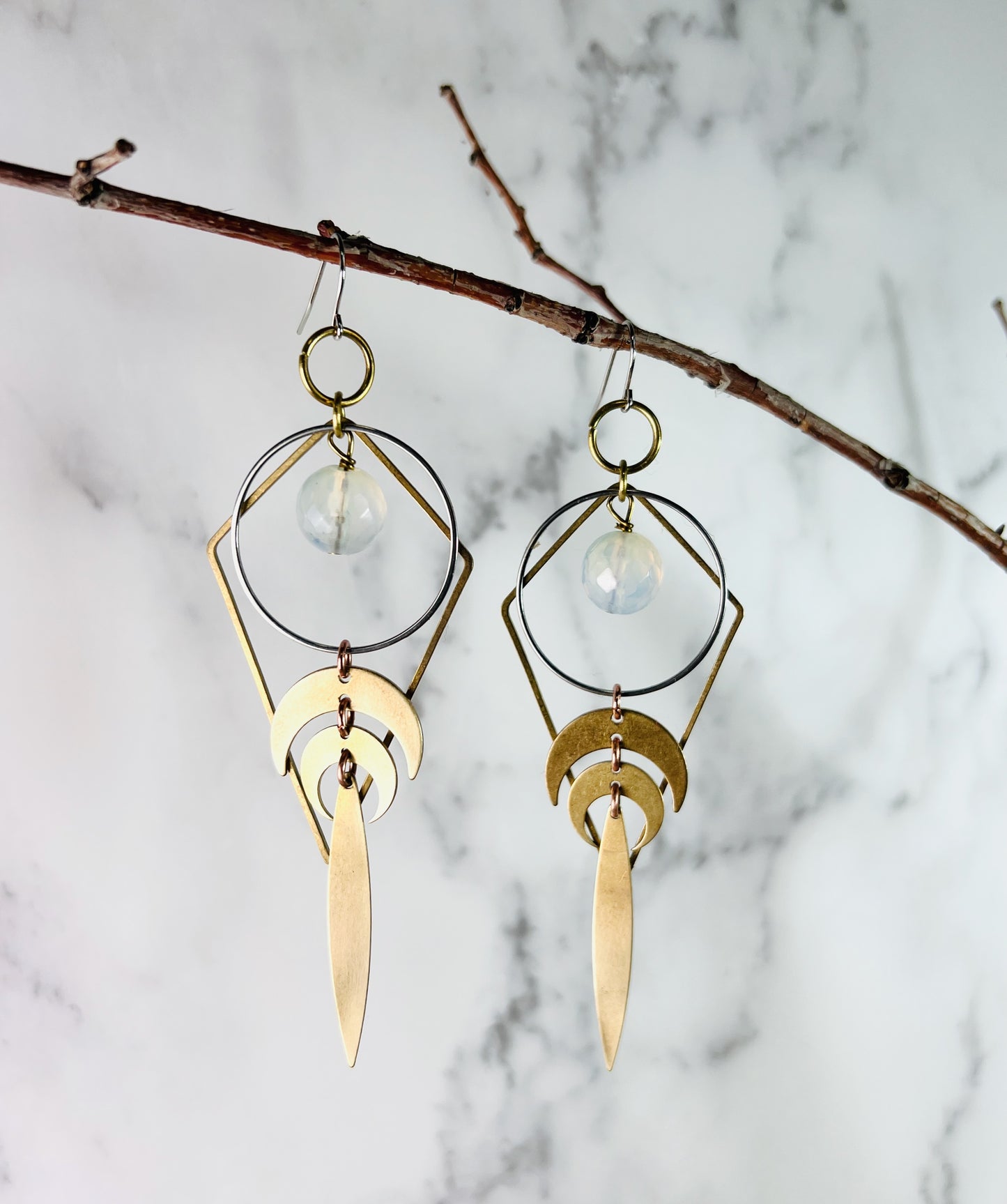 Pair of Lightweight Opalite Moon Earrings, Manifestation Jewelry