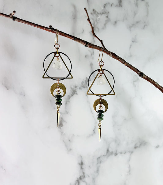 Pair of Lightweight, Moonstone and Turquoise Earrings, Manifestation Jewelry