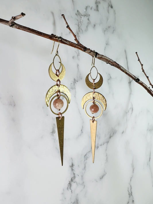 Pair of Lightweight Peach Moonstone Earrings, Manifestation Jewelry