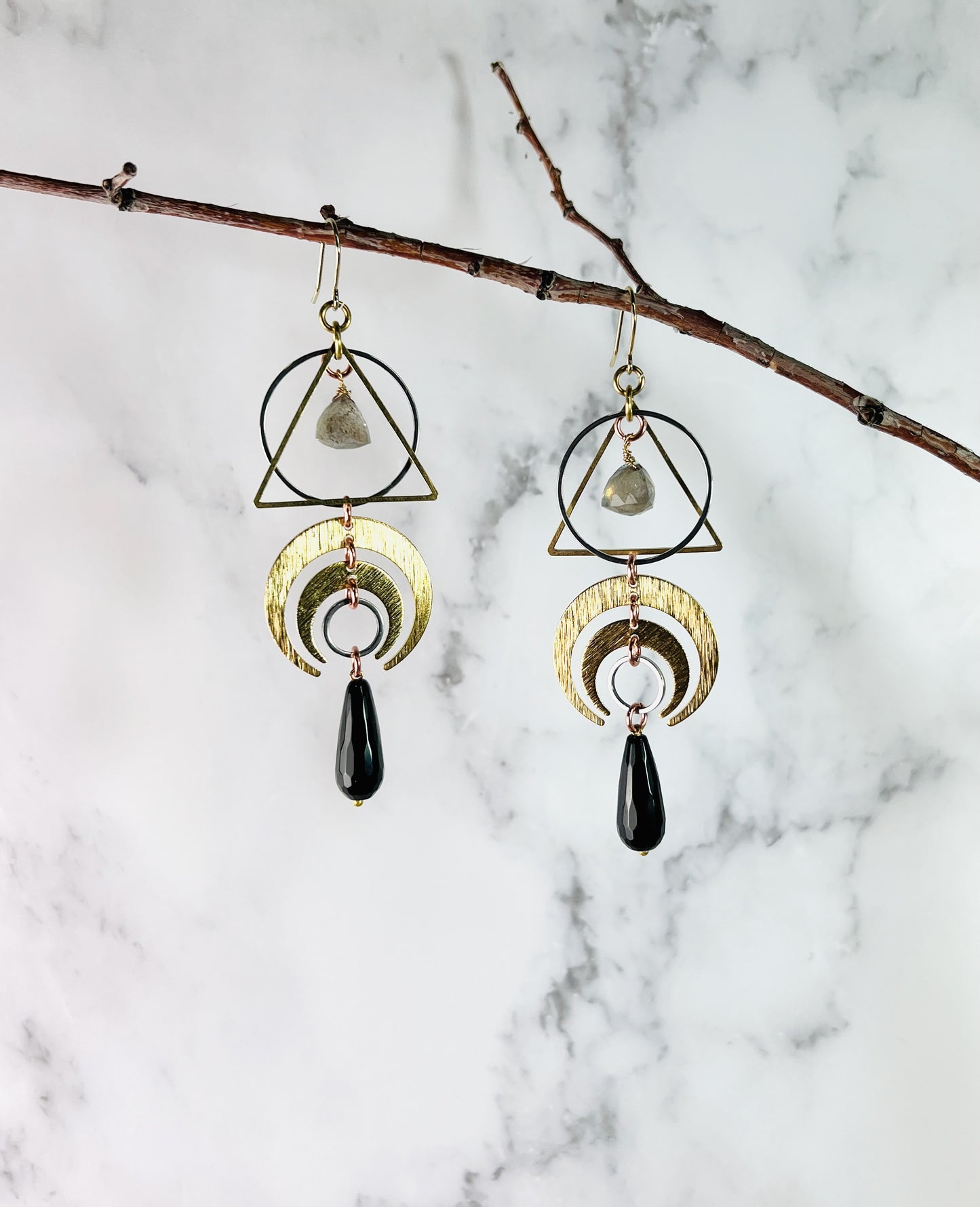 Pair of Labradorite and Onyx Earrings, Manifestation Jewelry