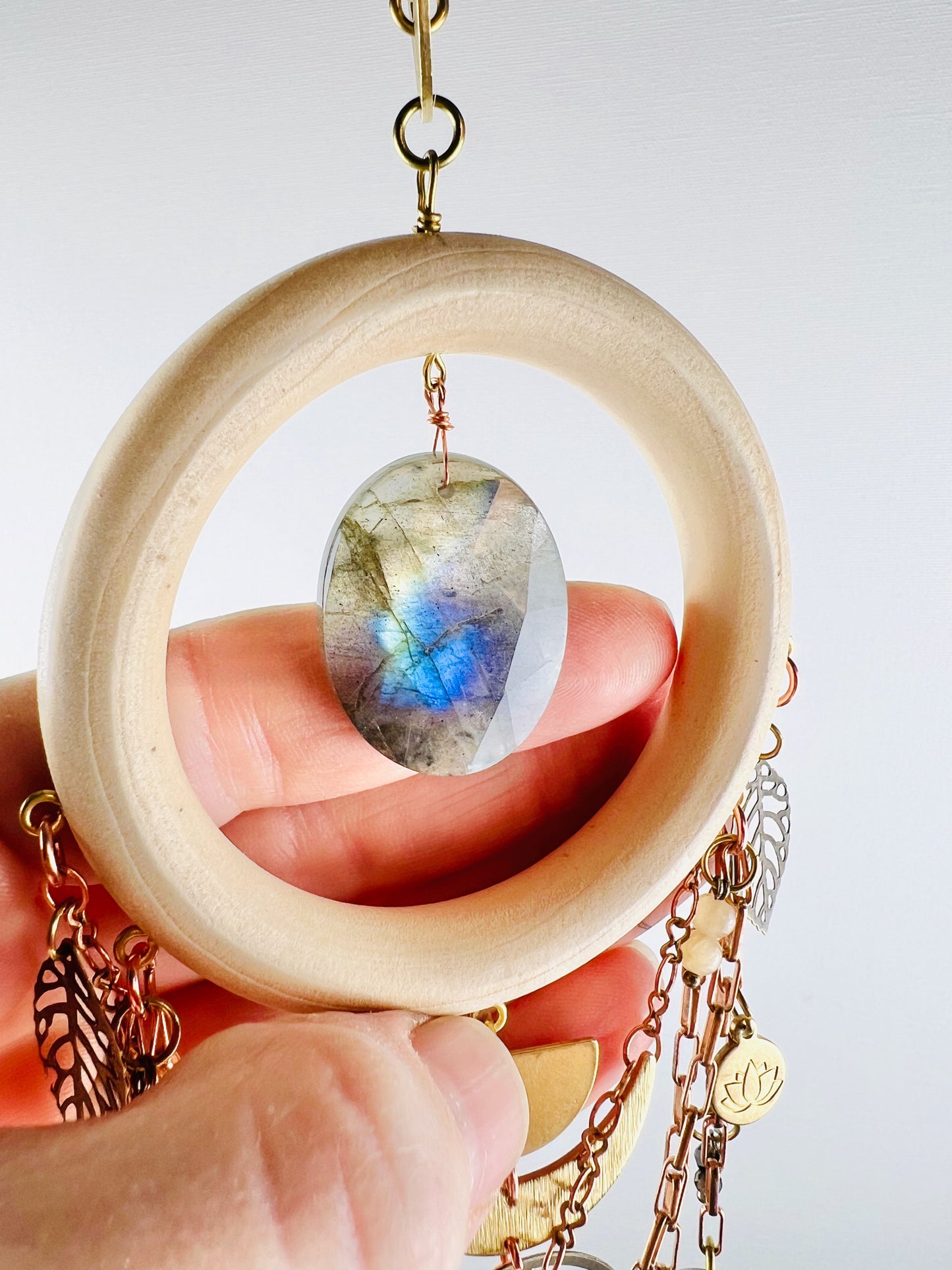 Smoky Quartz, Labradorite, Yellow Calcite & Moss Agate Manifestation Charm Wall Art