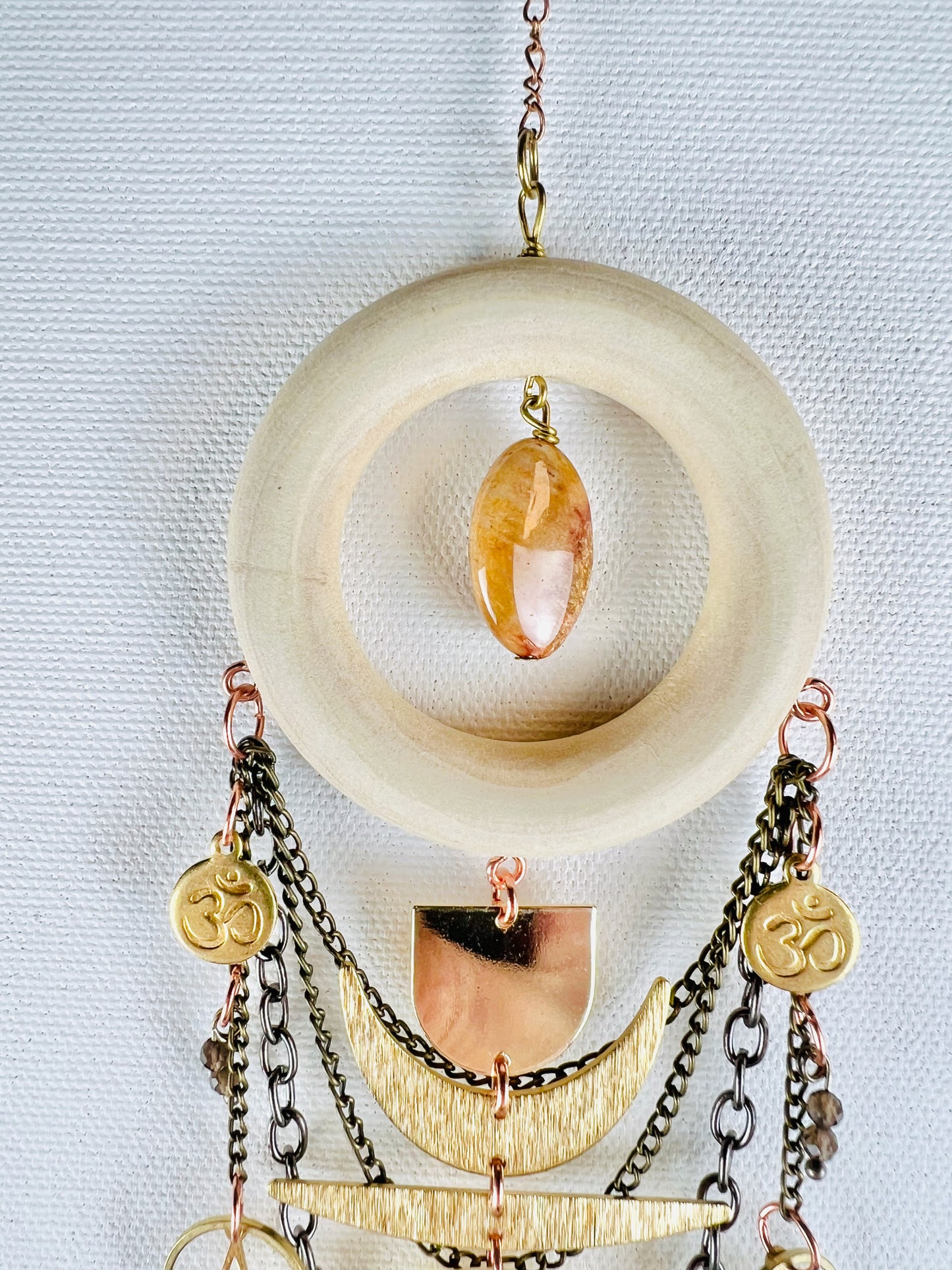 Fossilized Coral, Smoky Quartz, Green Garnet Manifestation Charm Wall Art