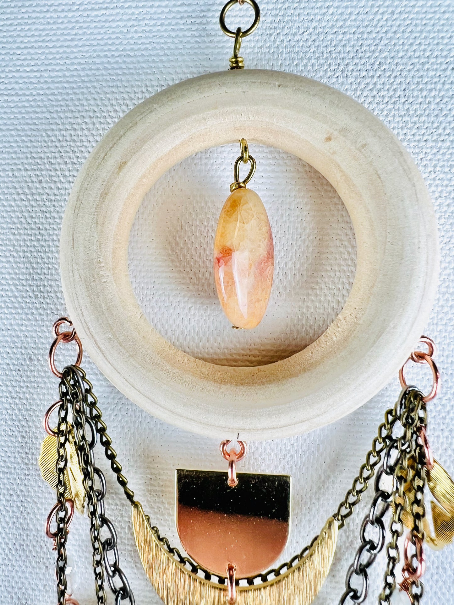 Fossilized Coral, Moonstone, Jasper, Green Garnet Manifestation Charm Wall Art