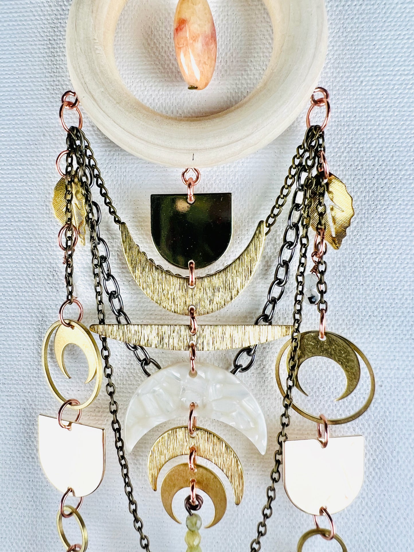 Fossilized Coral, Moonstone, Jasper, Green Garnet Manifestation Charm Wall Art