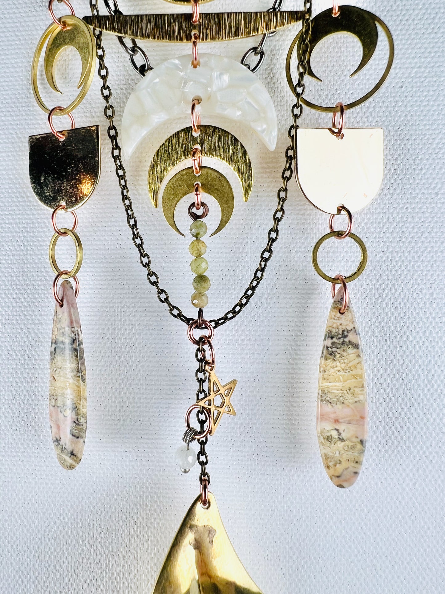 Fossilized Coral, Moonstone, Jasper, Green Garnet Manifestation Charm Wall Art