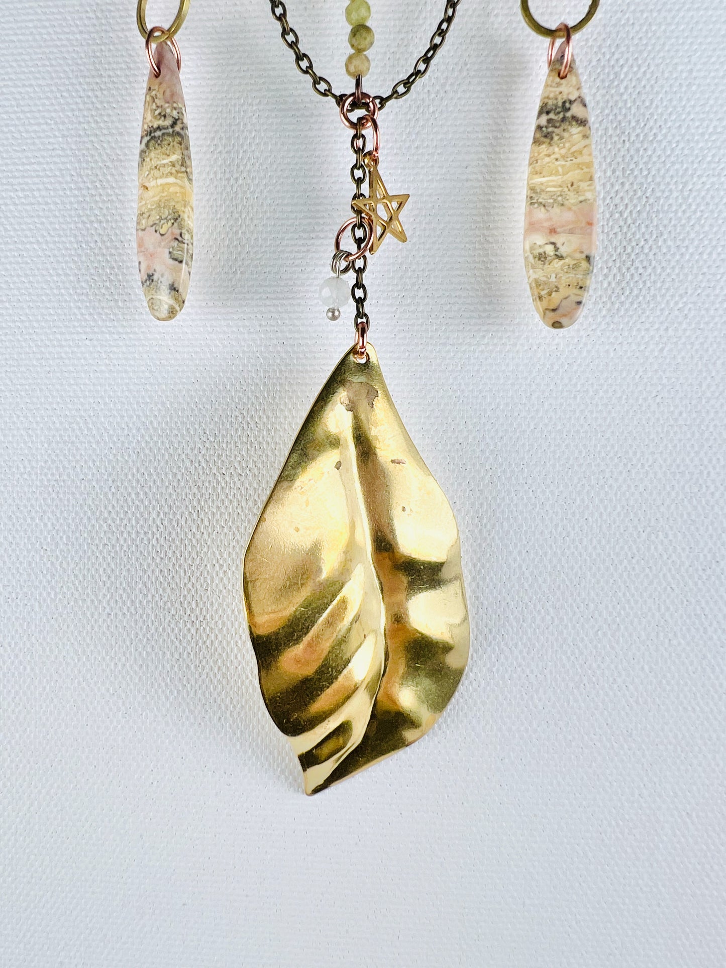 Fossilized Coral, Moonstone, Jasper, Green Garnet Manifestation Charm Wall Art