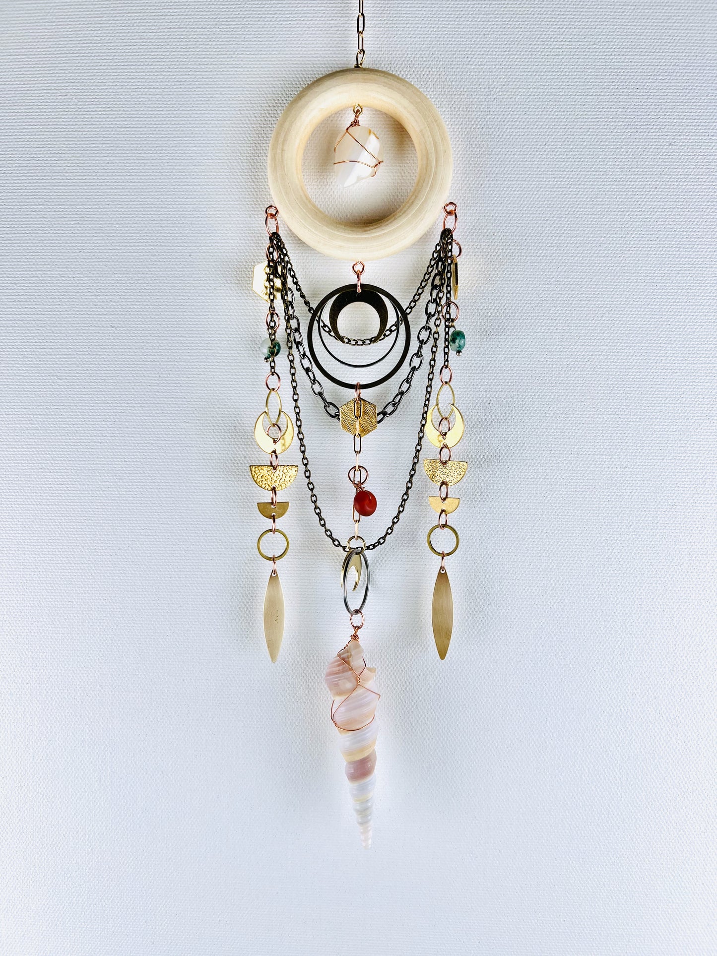 Agate, Moss Agate, Carnelian, Seashell Manifestation Charm Wall Art
