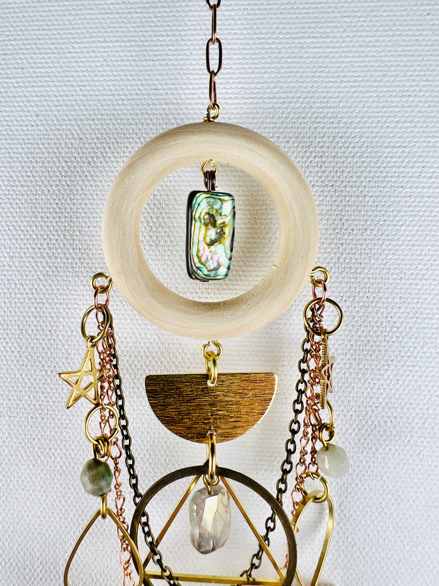 Seashell, Jade, Smoky Quartz, Opalite Manifestation Charm Wall Art
