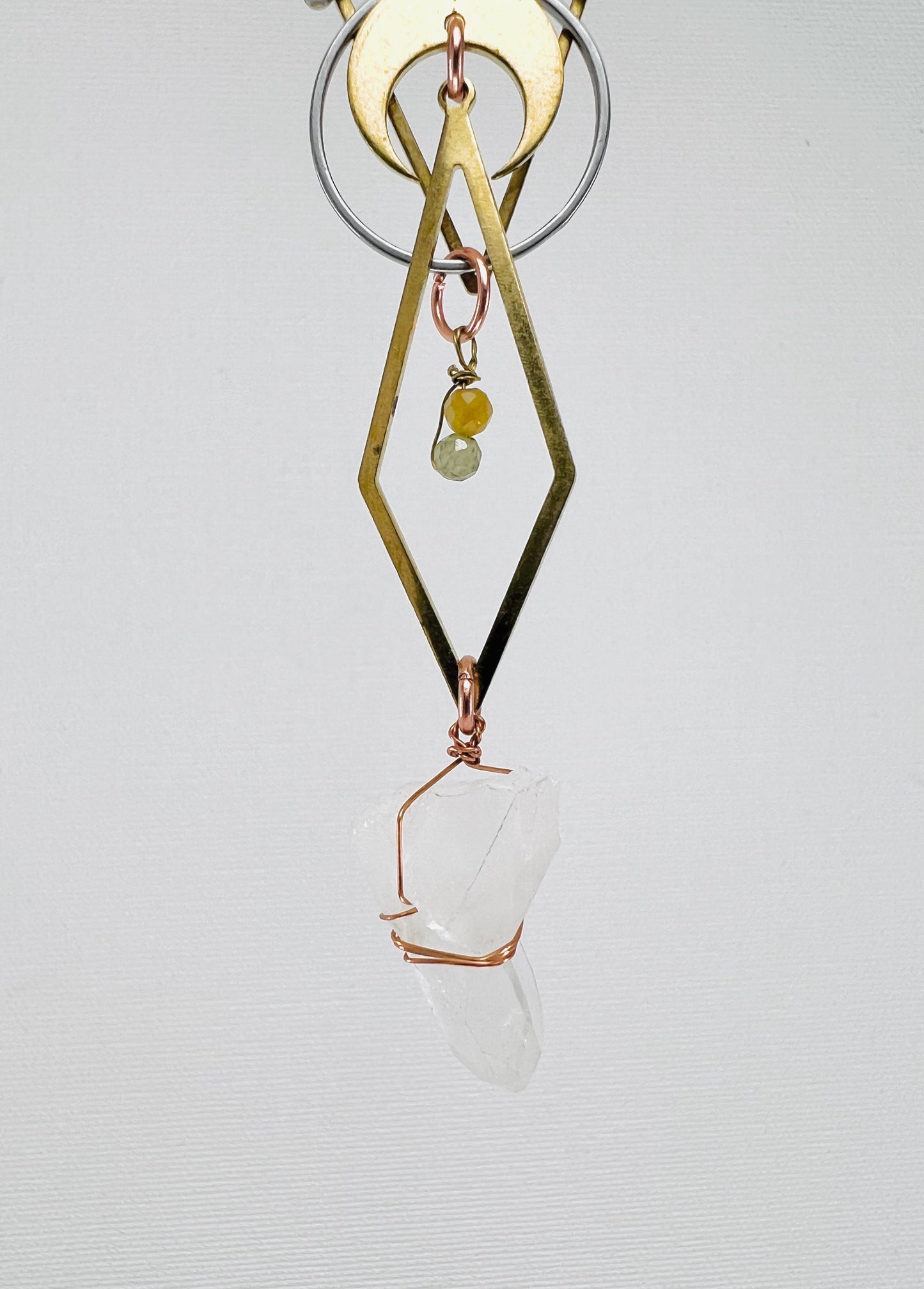 Morganite, Green Tourmaline, Quartz Manifestation Mini, Rearview Mirror Car Charm