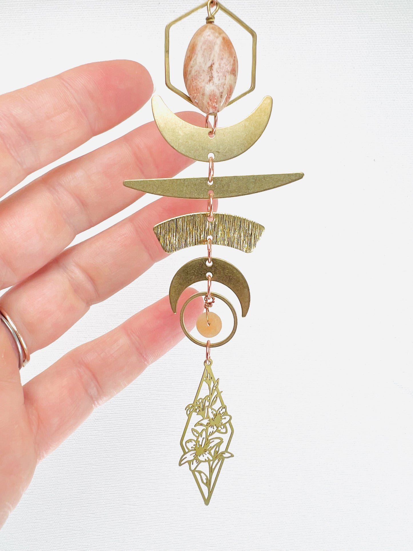 Fossilized Coral, Yellow Calcite Manifestation Mini, Rearview Mirror Car Charm | Home Decor