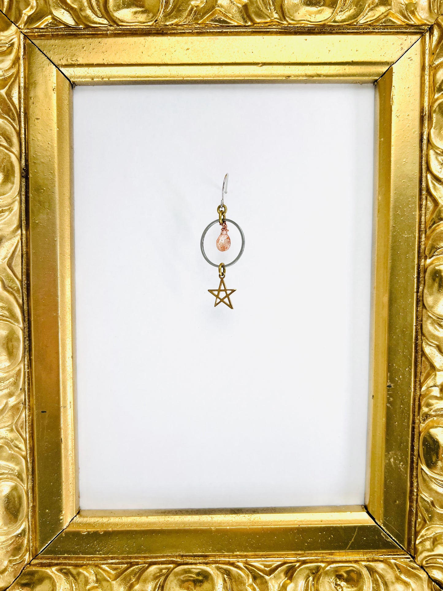 Sunstone & Star Single Crystal Earring – Joy & Self-Empowerment Manifestation Jewelry (Sold as One Earring)