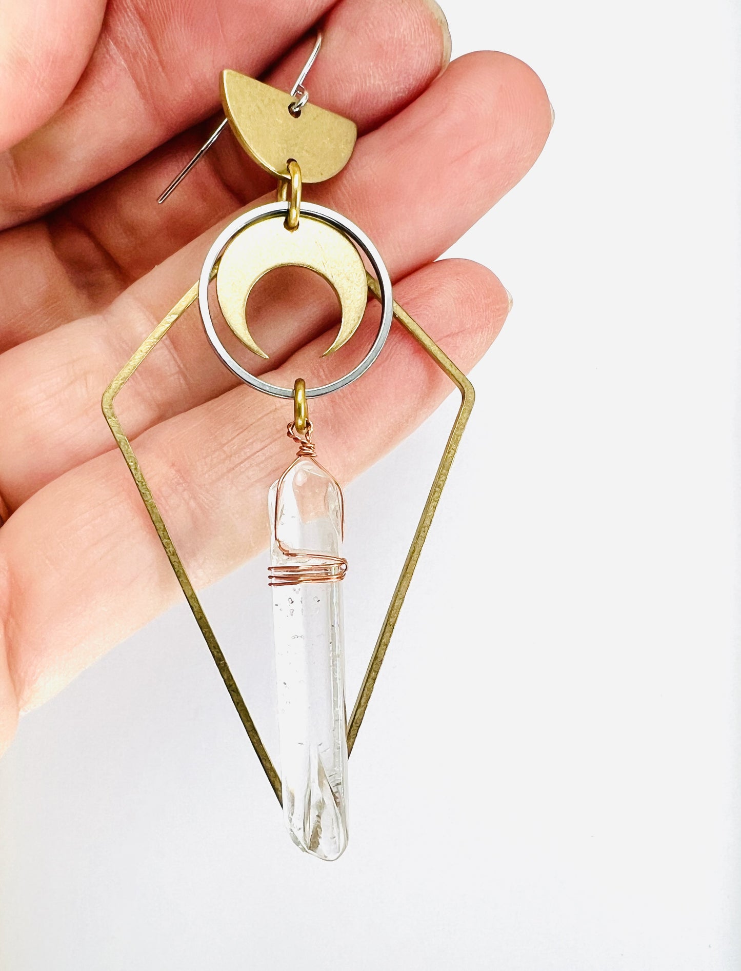 Clear Quartz Single Crystal Earring – Master Healer Manifestation Jewelry (Sold as One Earring)