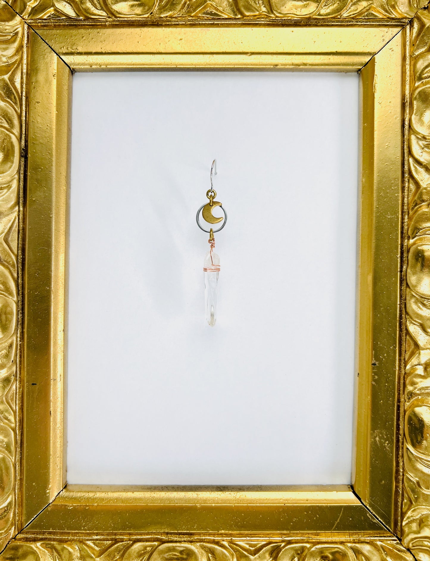 Singly Sold Clear Quartz & Moon Earring, Crystal Manifestation Jewelry