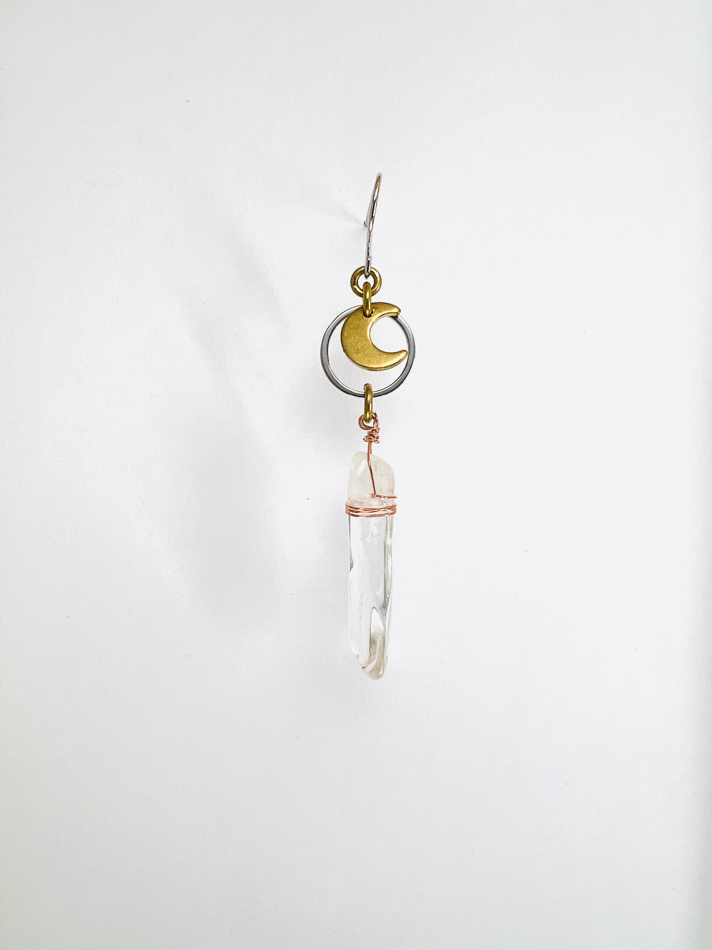 Singly Sold Clear Quartz & Moon Earring, Crystal Manifestation Jewelry