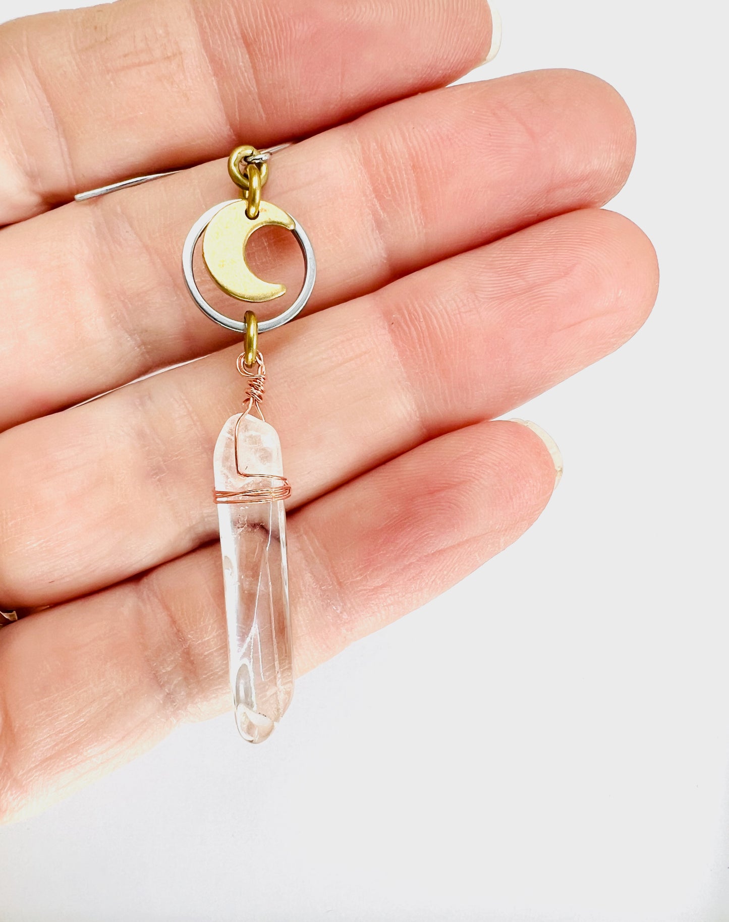 Singly Sold Clear Quartz & Moon Earring, Crystal Manifestation Jewelry