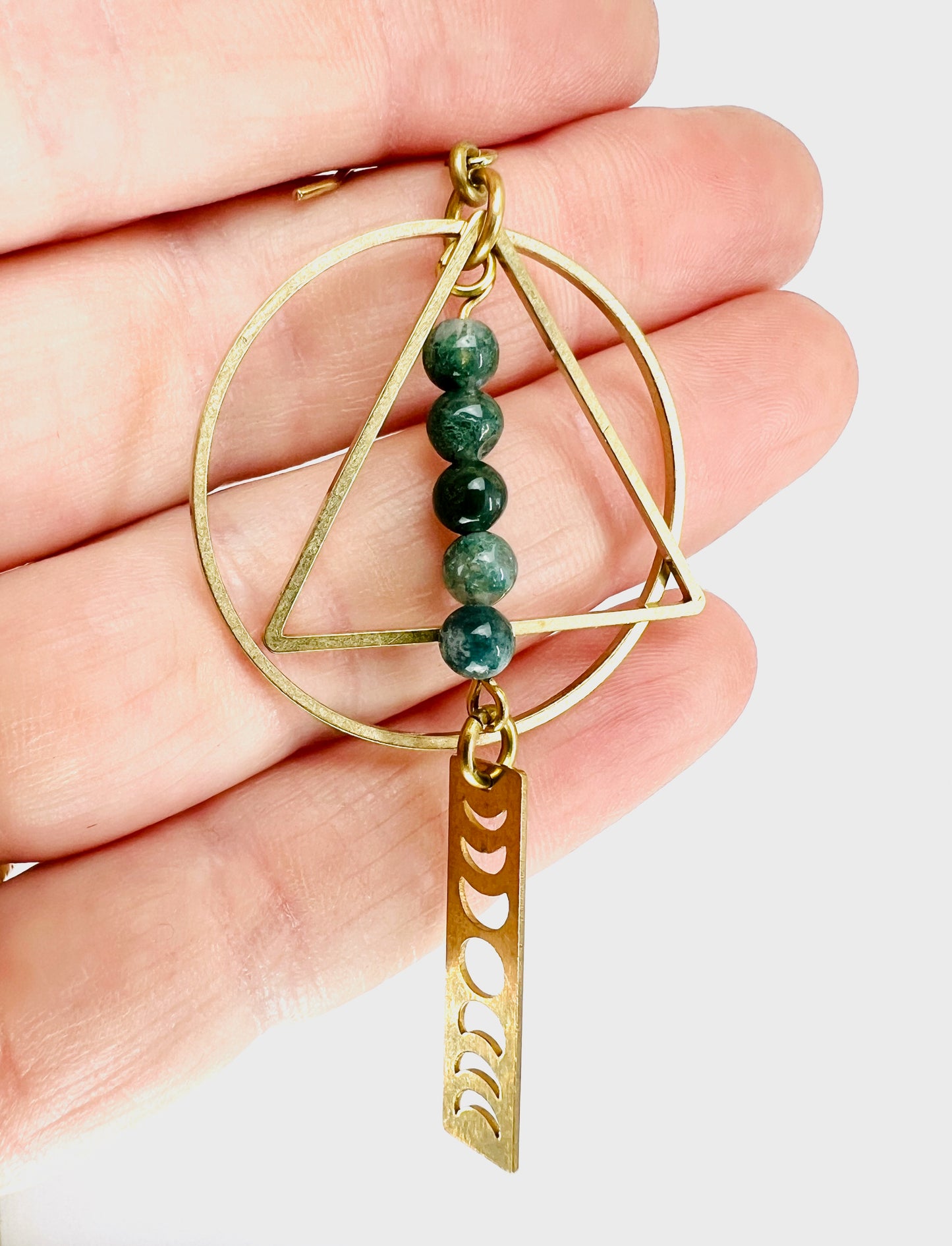 Single Earring, Moss Agate, Crystal Manifestation Jewelry