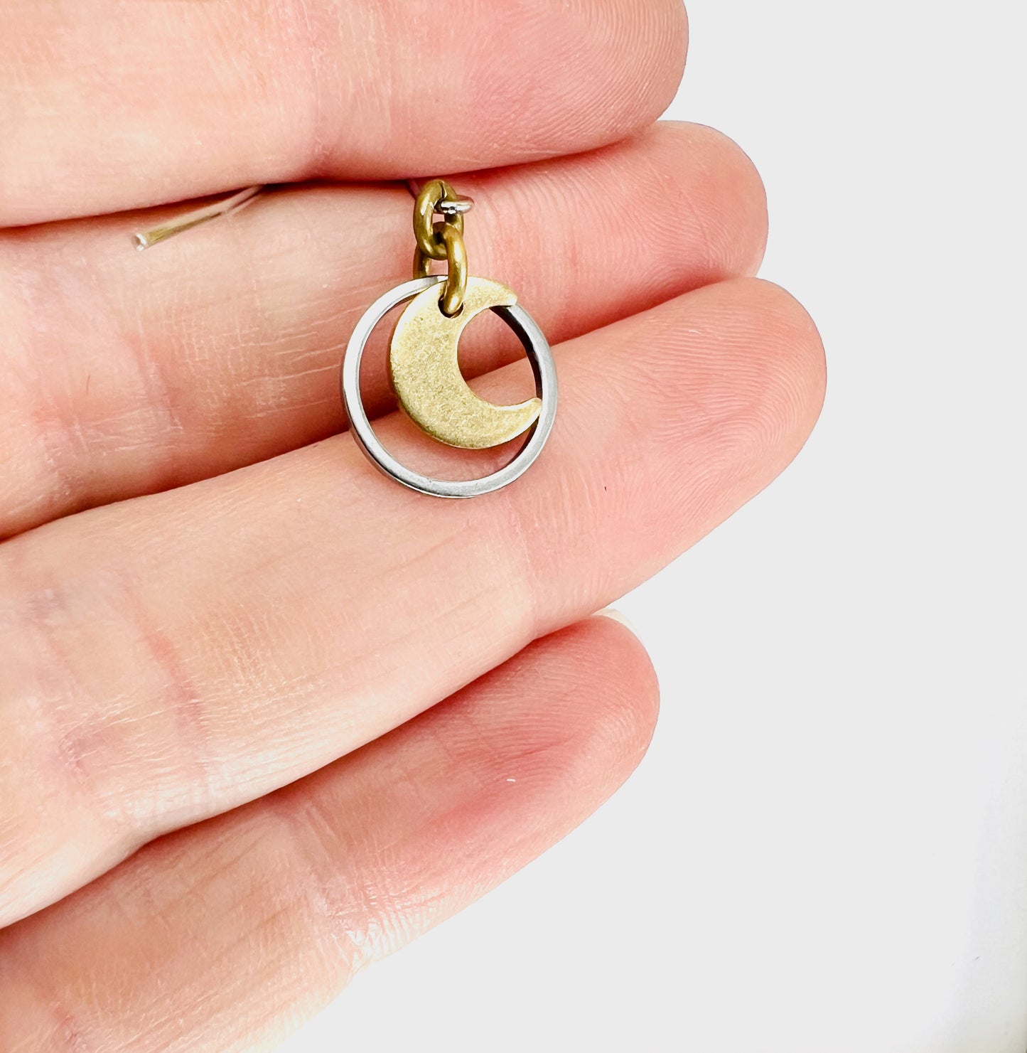 Singly Sold Brass Earring, Circle & Moon, Manifestation Jewelry