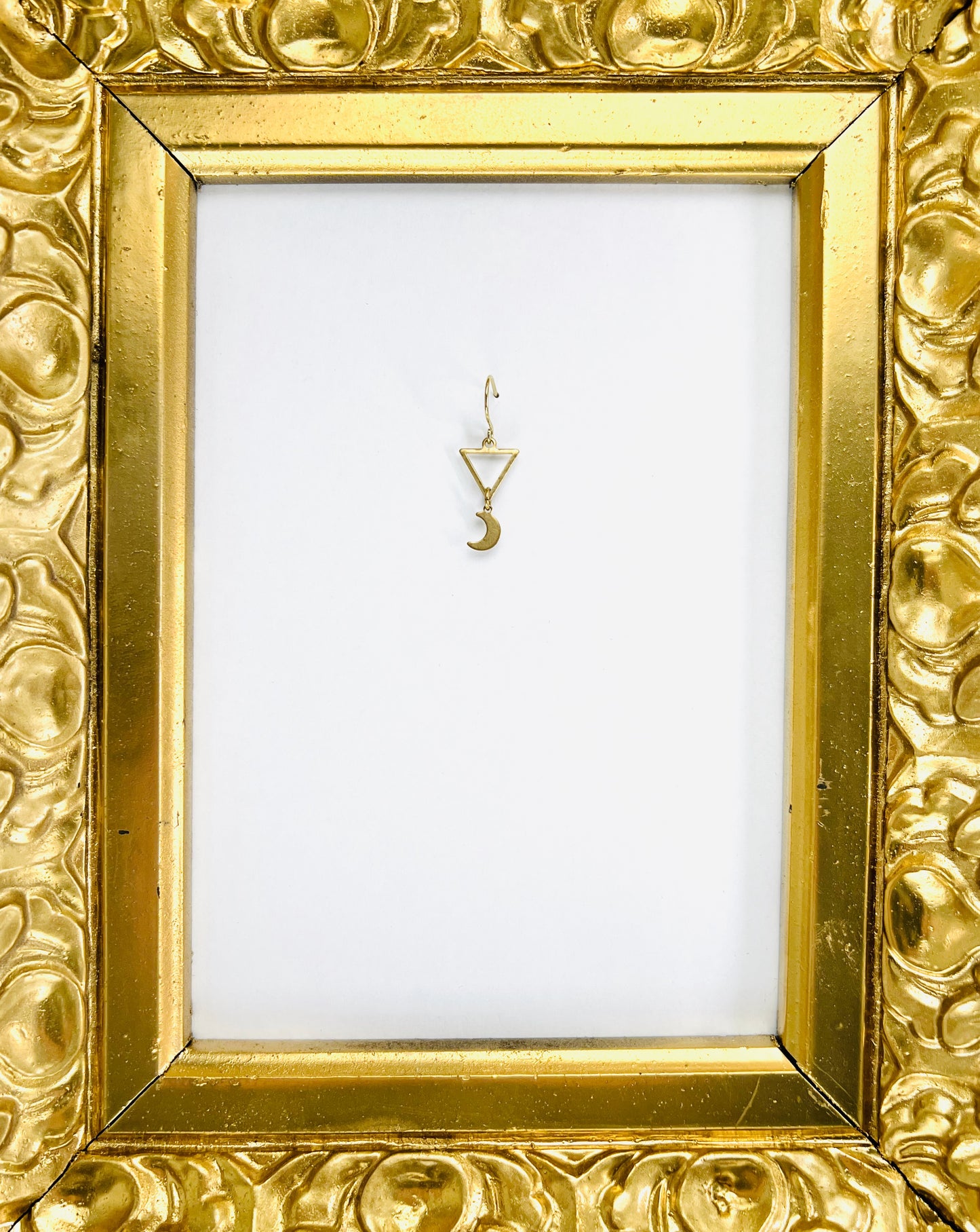 Brass Triangle & Moon Single Earring – Minimal Intentional Jewelry (Sold as One Earring)