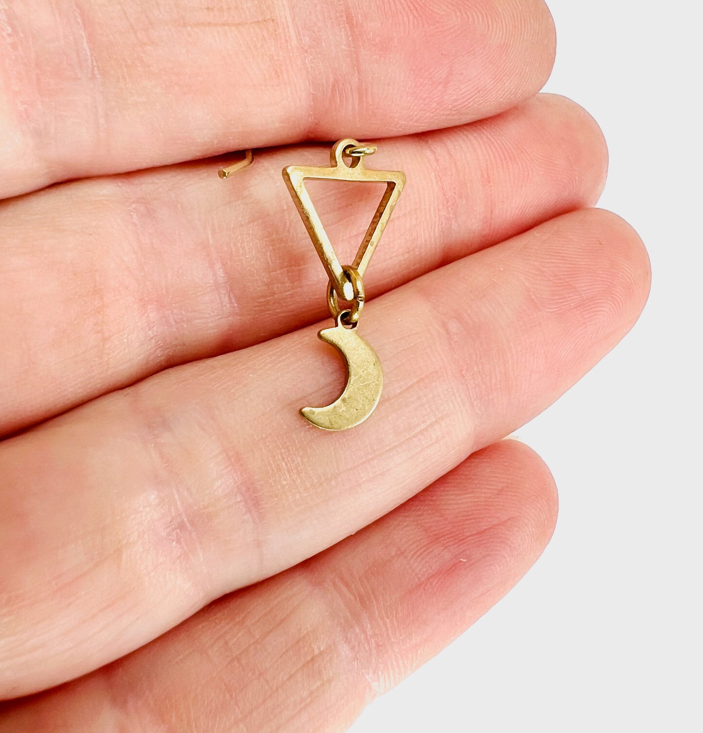 Singly Sold Brass Earring, Triangle with Moon, Manifestation Jewelry