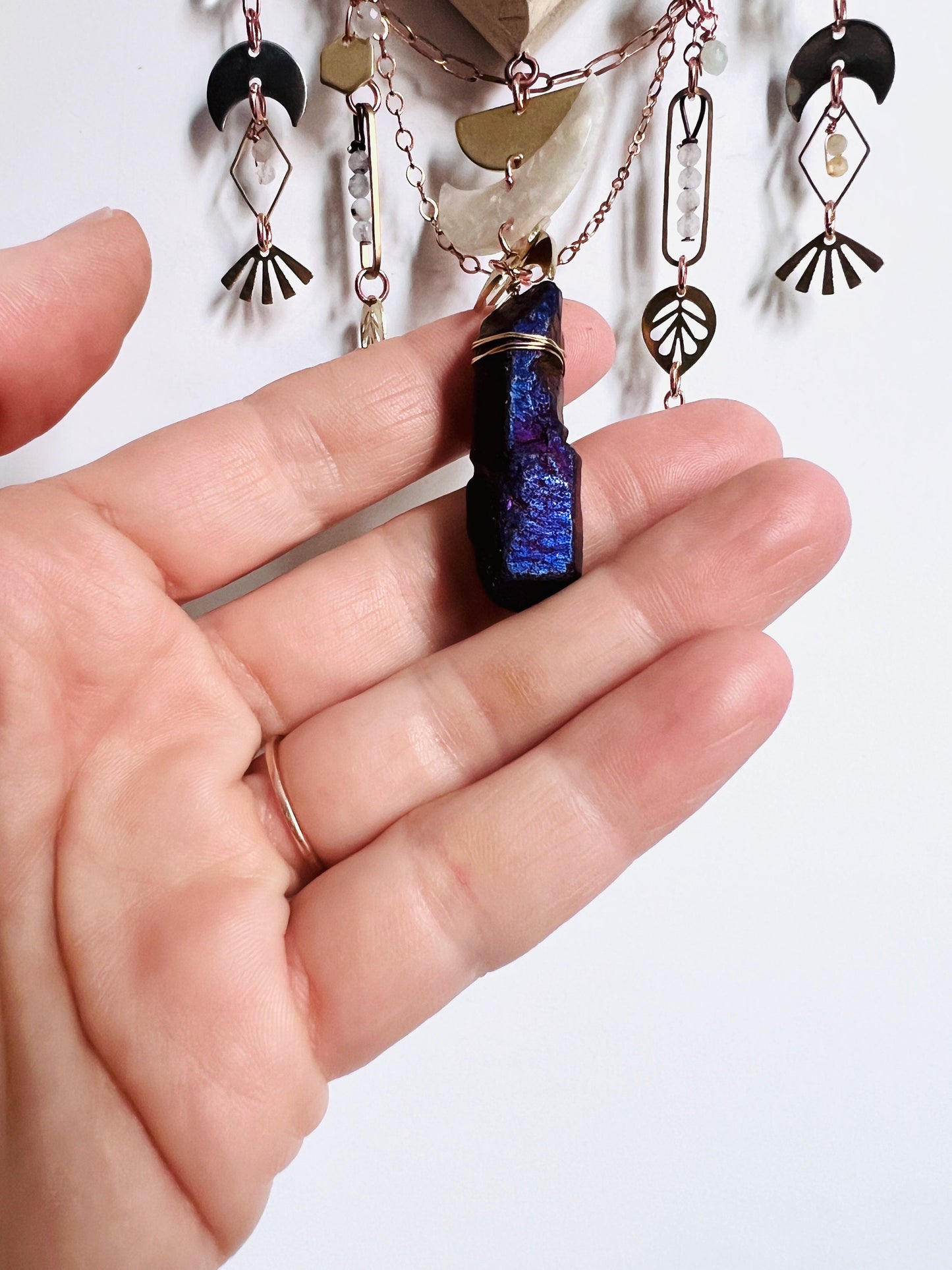 1142 Prism, Topaz, Chrysoprase, Moonstone, Obsidian, Titanium Quartz Manifestation Charm