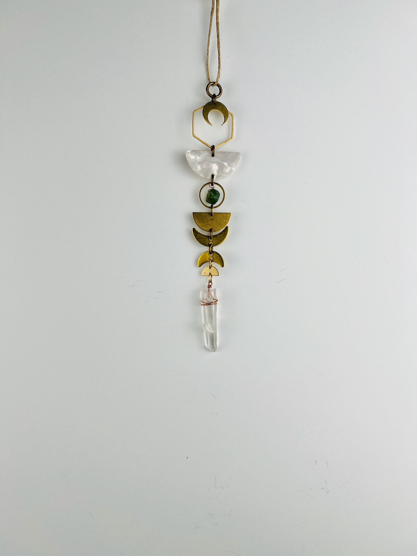 Moss Agate & Clear Quartz Manifestation Charm – Grounding, Growth & Clarity Wall Art