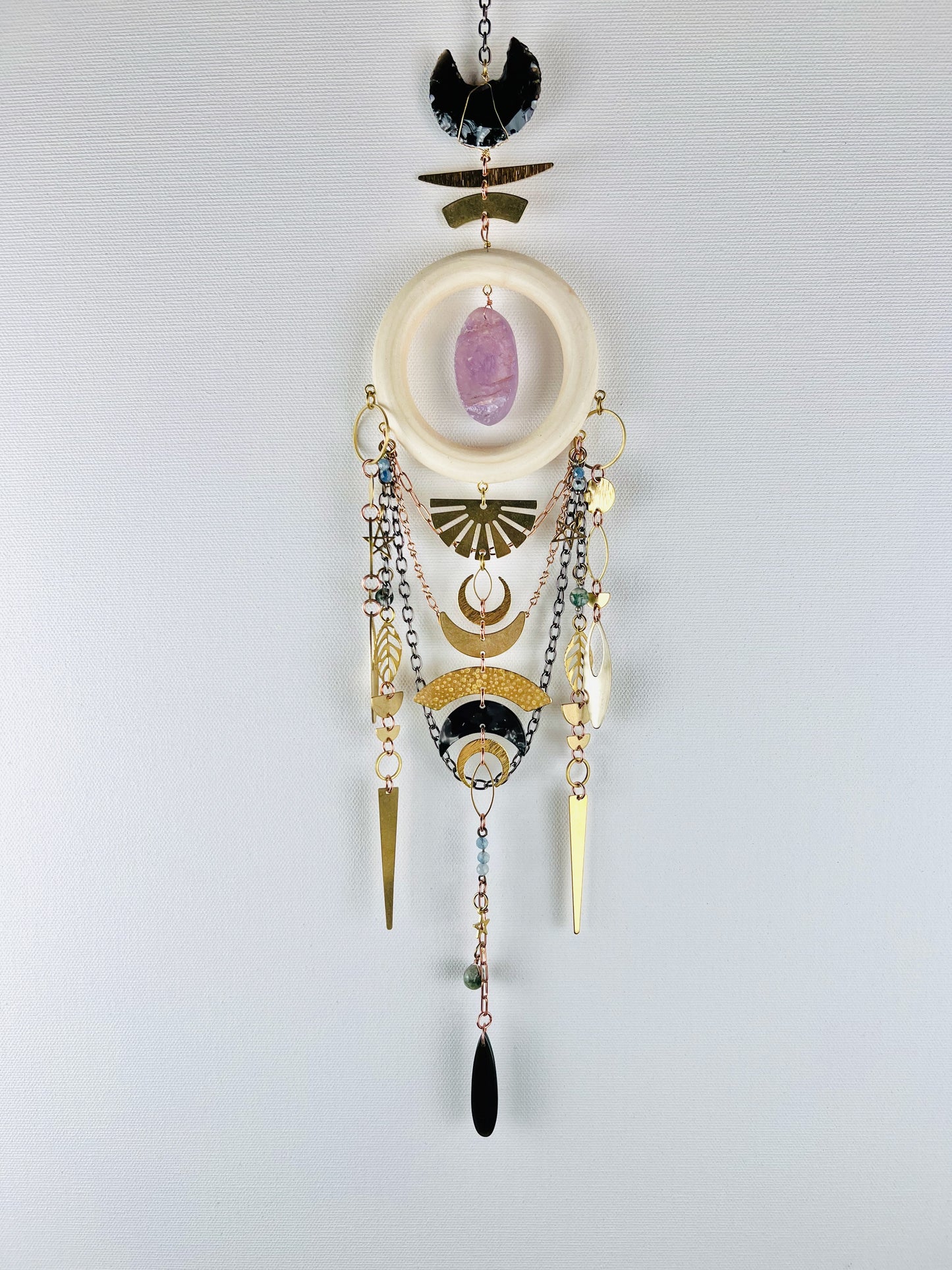 Obsidian, Amethyst, Aquamarine & Moss Agate Manifestation Charm Wall Art