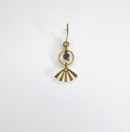 Amethyst fan single crystal earring, handmade manifestation jewelry created to support calm, intuition, and emotional balance.
