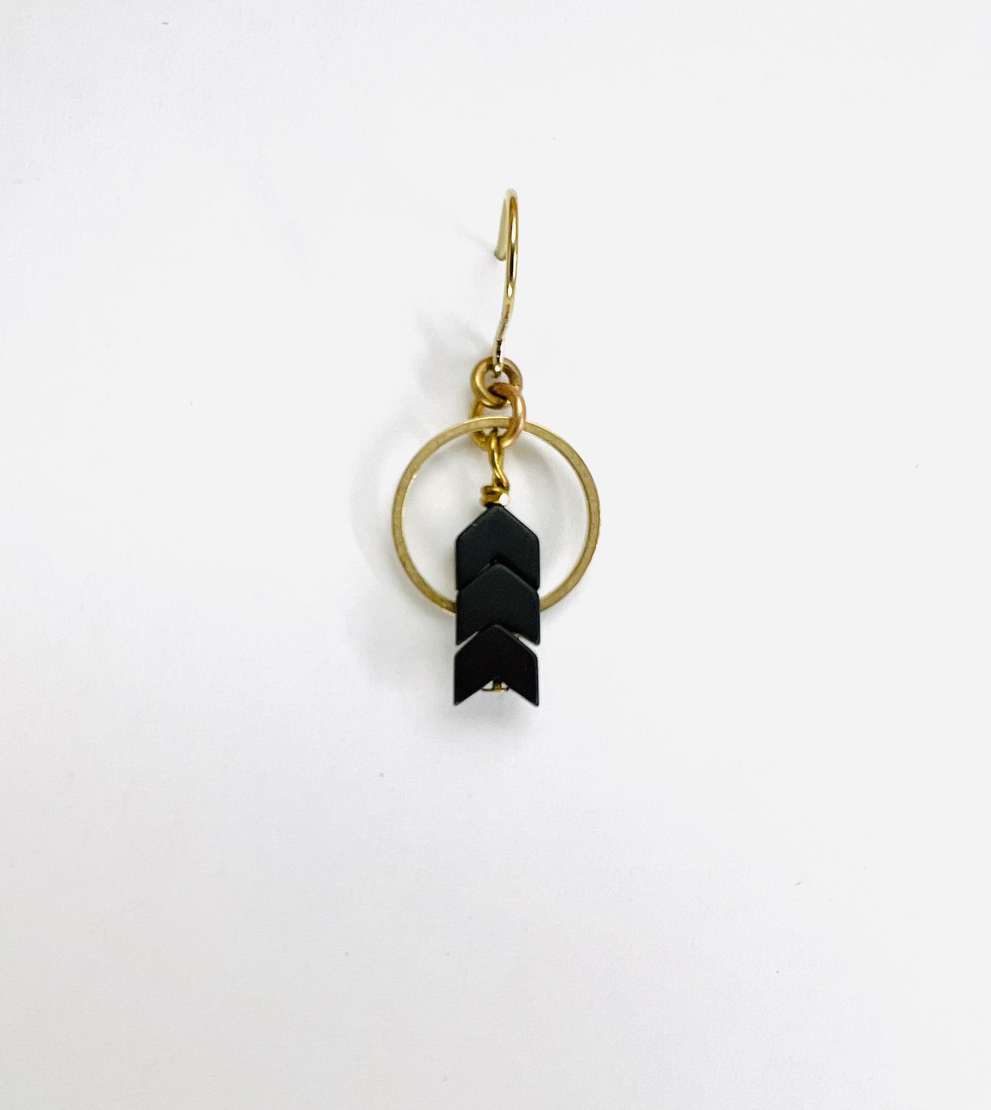 Chevron and Hematite single crystal earring, handmade manifestation jewelry created to support confidence, grounding, and personal strength.