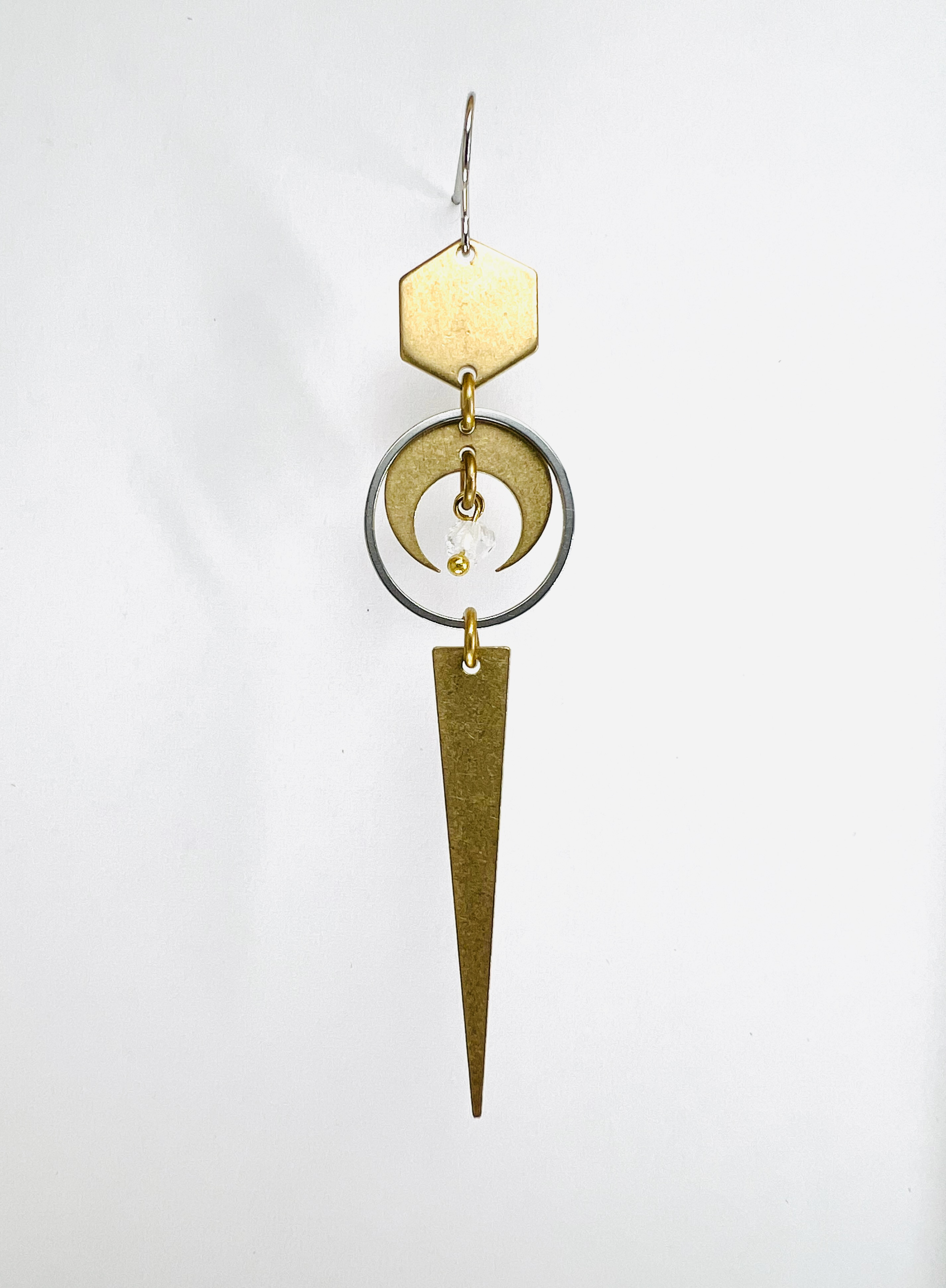 Herkimer Diamond single crystal earring, handmade manifestation jewelry designed to support clarity, focus, and alignment with personal purpose.