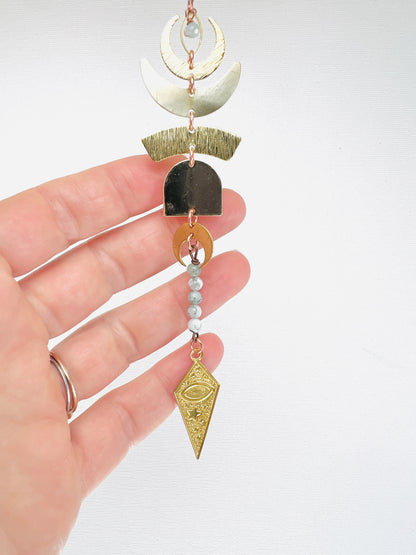 Tree Agate, Moonstone Manifestation Mini, Rearview Mirror Car Charm | Home Decor