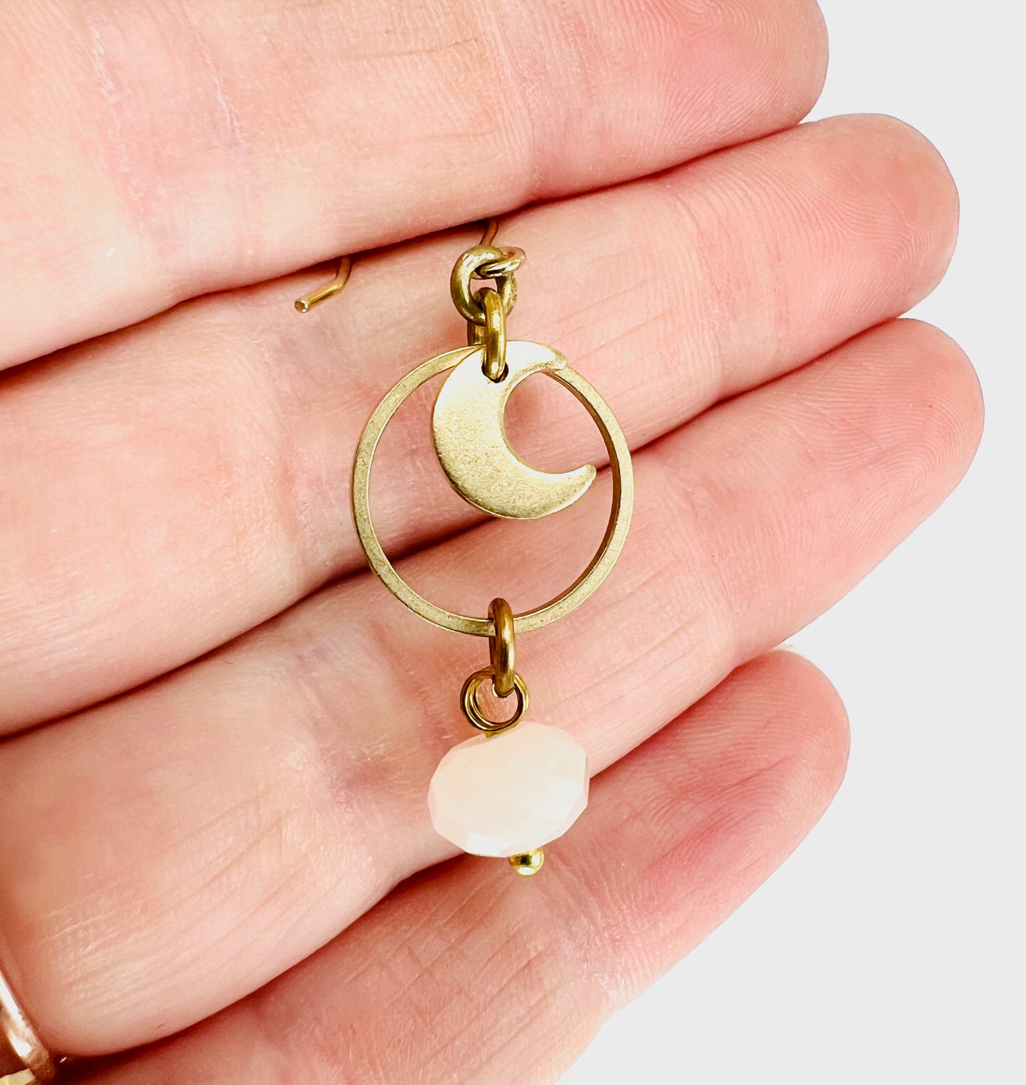 Singly Sold Pink Aventurine Moon Earring, Crystal Manifestation Jewelry