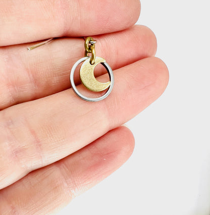 Singly Sold Brass Circle & Moon Earring Manifestation Jewelry