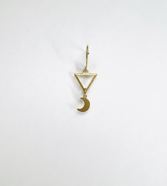 Singly Sold Brass Triangle with Moon Earring, Manifestation Jewelry