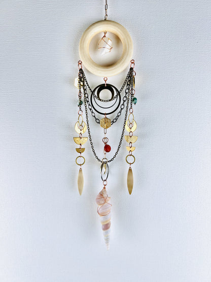 Agate, Moss Agate, Carnelian & Seashell Manifestation Charm Wall Art