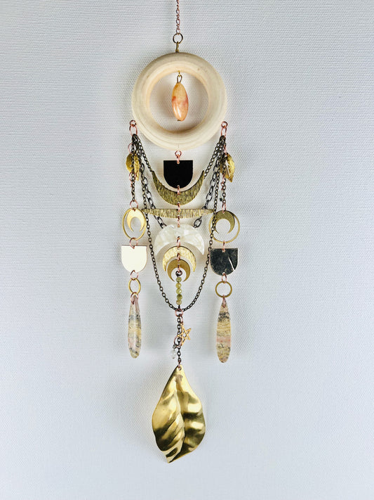 Fossilized Coral, Moonstone, Jasper & Green Garnet Manifestation Charm Wall Art