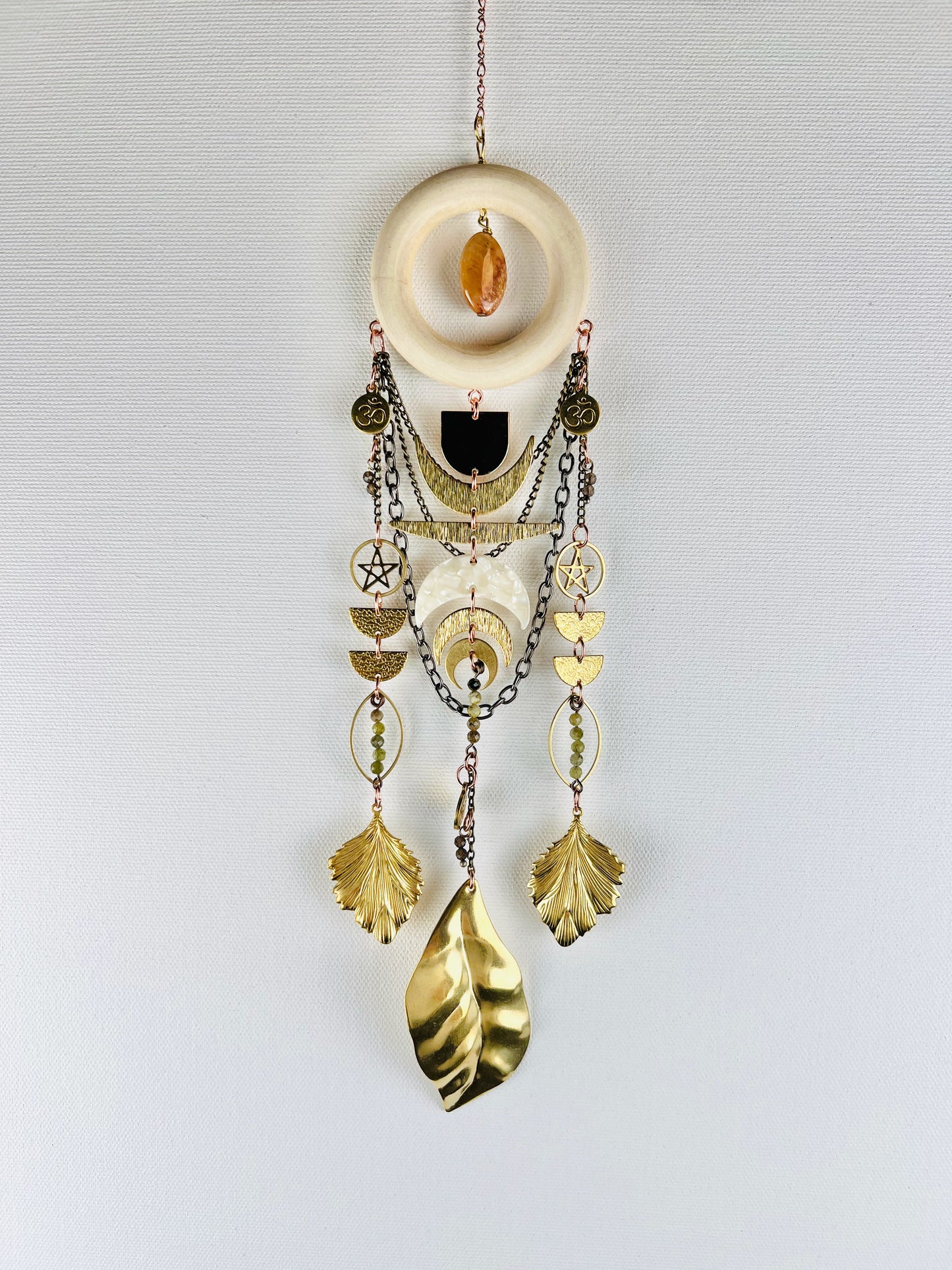 Fossilized Coral, Smoky Quartz & Green Garnet Manifestation Charm Wall Art