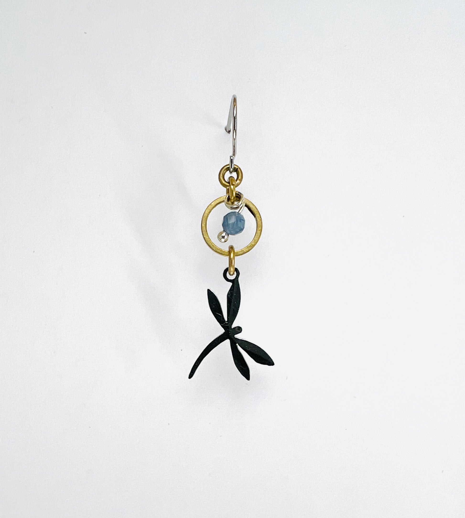 Kyanite dragonfly single crystal earring, handmade manifestation jewelry designed to support clarity, intuition, and authentic self-expression.