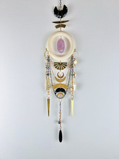 Obsidian, Amethyst, Aquamarine & Moss Agate Manifestation Charm Wall Art