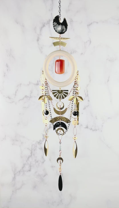 Obsidian, Carnelian, Aquamarine & Black Tourmaline Crystal Wall Art