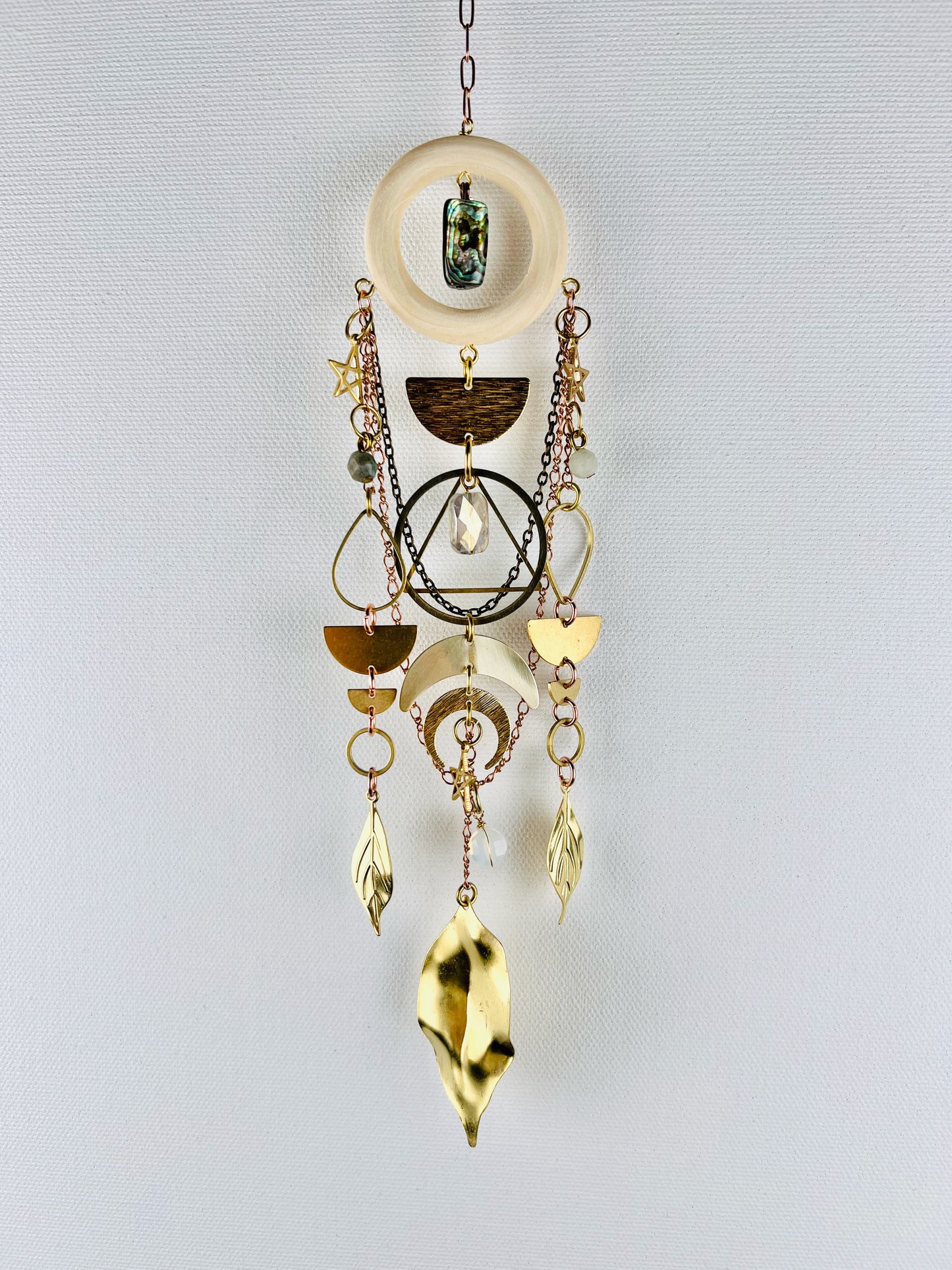 Seashell, Jade, Smoky Quartz & Opalite Manifestation Charm Wall Art