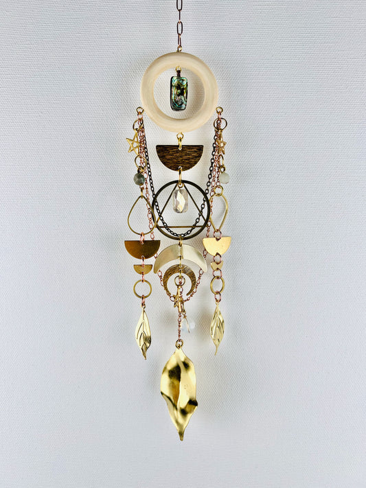 Seashell, Jade, Smoky Quartz & Opalite Manifestation Charm Wall Art