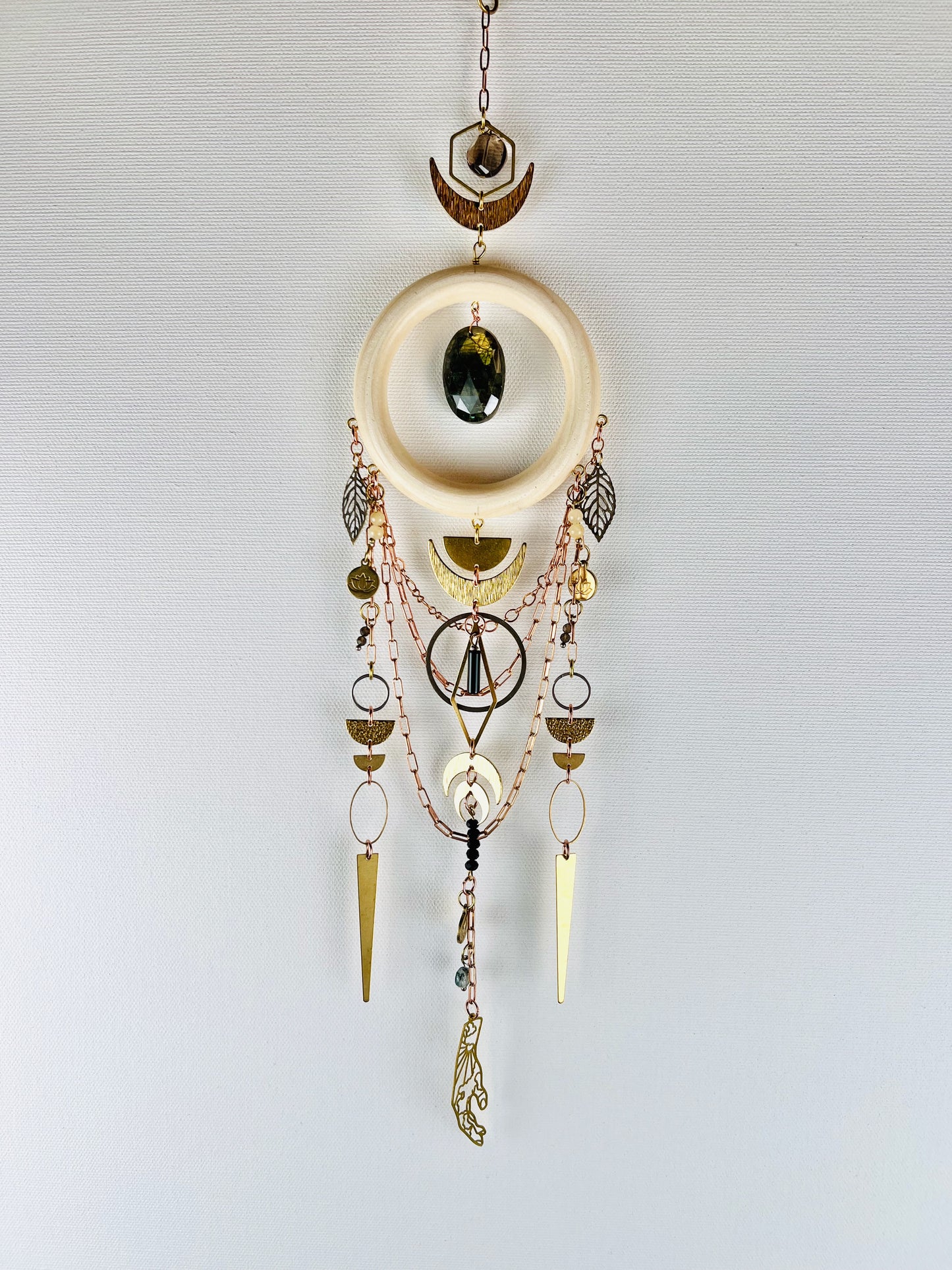 Smoky Quartz, Labradorite, Yellow Calcite & Moss Agate Manifestation Charm Wall Art