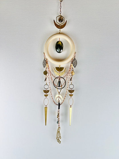 Smoky Quartz, Labradorite, Yellow Calcite & Moss Agate Manifestation Charm Wall Art
