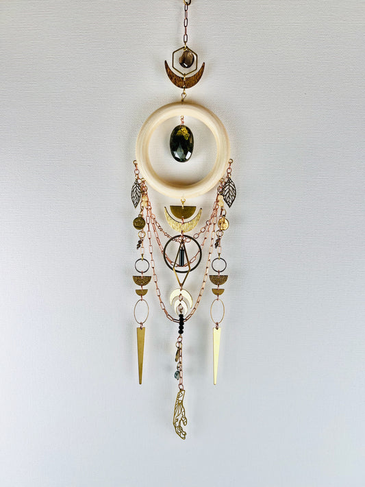 Smoky Quartz, Labradorite, Yellow Calcite & Moss Agate Manifestation Charm Wall Art